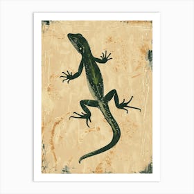 Forest Green Anoles Lizard Blockprint 2 Art Print