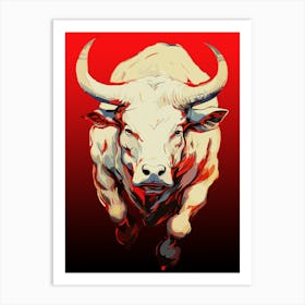 Dynamic Bull In Fiery Motion Art Print