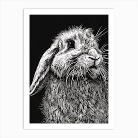 American Fuzzy Lop Blockprint Rabbit Illustration 3 Art Print