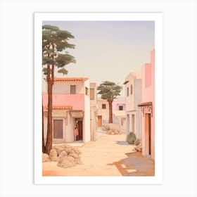 Paphos Cyprus 4 Vintage Pink Travel Illustration Art Print