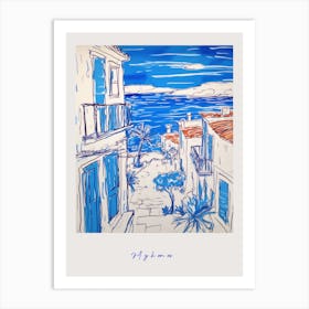 Mykonos Greece 2 Mediterranean Blue Drawing Poster Art Print