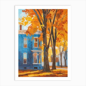 Blue House In Fall 1 Art Print