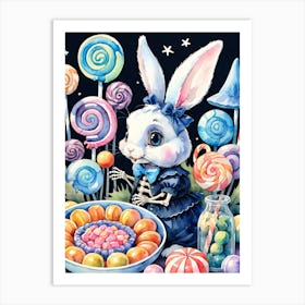 Cute Skeleton Rabbit With Candies Painting (5) Art Print