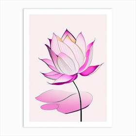 Pink Lotus Abstract Line Drawing 3 Art Print