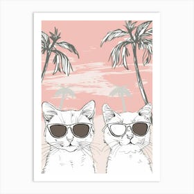 Two Cats On The Beach Vector Art Print