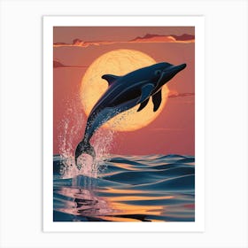 Dolphin Jumping At Sunset 3 Art Print