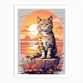 Cat At Sunset Art Print