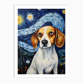 Beagle Starry Night Dog Portrait Art Print