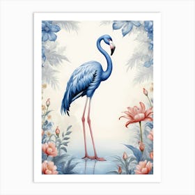 Floral Blue Flamingo Painting (24) Art Print