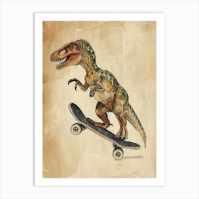 Vintage Oviraptor Dinosaur On A Skateboard 2 Art Print