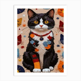 Cat Patchwork Art Print