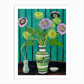 Flowers In A Vase Still Life Painting Scabiosa 3 Art Print