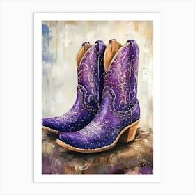 Purple Sparkly Cowgirl Boots 3 Art Print