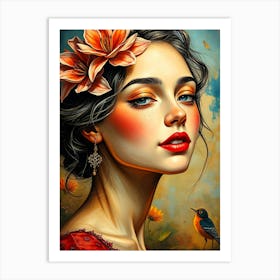 Woman With Flowers Art Print