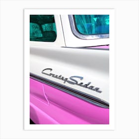 Retro Ford Country Sedan Car In Pink And White Art Print