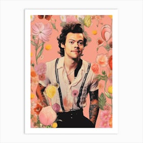 Harry Styles Pink Flower Collage 2 Art Print