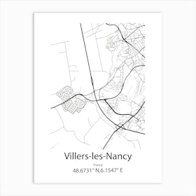 Villers Les Nancy,France Minimalist Map Art Print