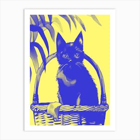 Kitty Cat In A Basket Yellow 2 Art Print