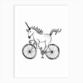 Unicorn On A Bike Minimalist Black & White Illustration Art Print