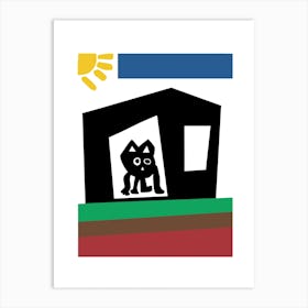 Kids Art House With Cat Art Print