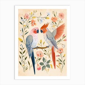 Folksy Floral Animal Drawing Parrot 2 Art Print
