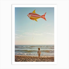 An Endearing Scene Of A Child Amused With A Weightless Oversized Candy Stripe Fish Floating Above (5) Art Print