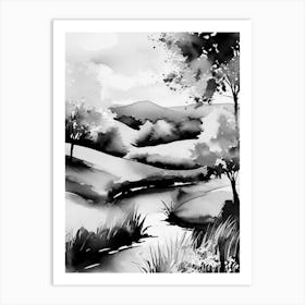 Black And White Landscape Painting 1 Art Print