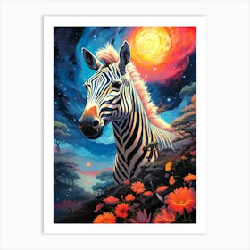 Zebra Colorful Floral Art Print