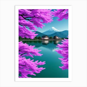 Pink Cherry Blossoms Cherry Blossoms Mount Fuji Japan 1 Art Print