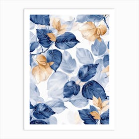 Blue And Gold Leaves 1 Art Print