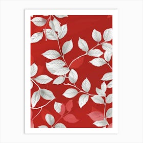 Leaves On A Red Background Art Print