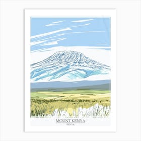 Mount Kenya Color Line Drawing 7 Poster Art Print