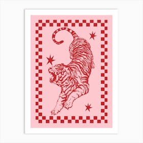 Retro Tiger in Red and Pink Art Print