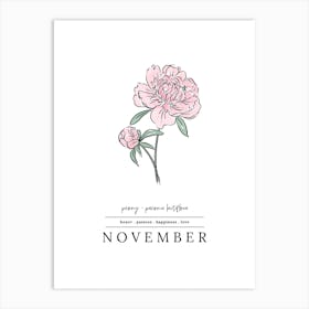 November Peony Birth Flower 2 Art Print