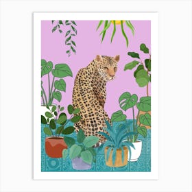 Leopard with Houseplants Art Print