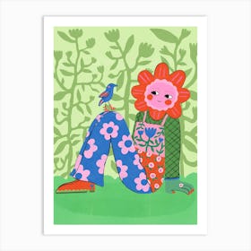 Flower Girl With Bird Art Print