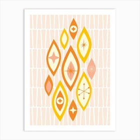 Atomic Age MCM Eyes Shapes And Stars, Yellow, Orange Art Print