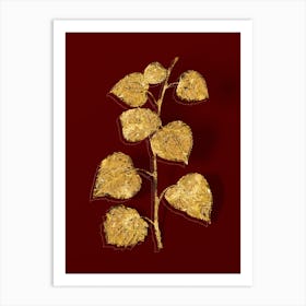 Vintage Quaking Aspen Botanical in Gold on Red n.0187 Art Print