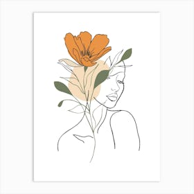 Woman Portrait Monoline Minimalist Hand Drawing Boho Illustration (19) Art Print