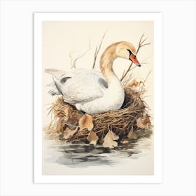 Storybook Animal Watercolour Swan 2 Art Print