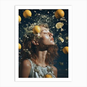 portrait of a woman surrounded by lemons surrealism 2 Art Print