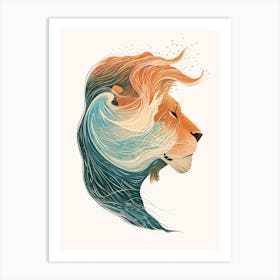 African Lion Facing A Storm Clipart 3 Art Print