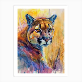 Cougar Colourful Watercolour 2 Art Print
