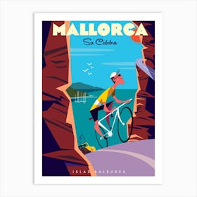 Mallorca Sa Calobra Cycling Poster Brown & Blue Art Print