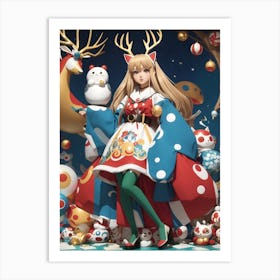 Kawaii Santa Girl II Art Print