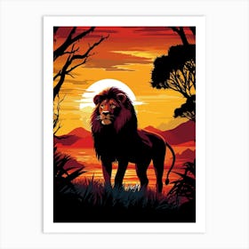 African Lion Sunset Silhouette 1 Art Print