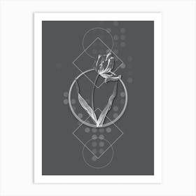 Vintage Didier's Tulip Botanical with Line Motif and Dot Pattern in Ghost Gray n.0279 Art Print