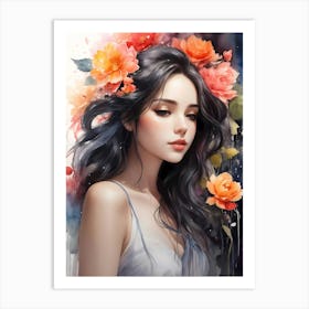 Beautiful Girl With Flowers 14 Art Print