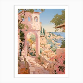 Algarve Portugal 2 Vintage Pink Travel Illustration Art Print