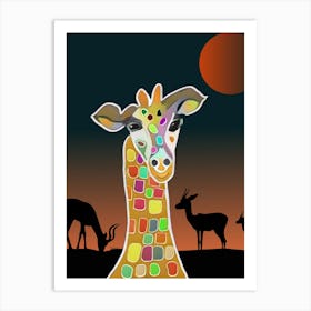 Giraffe at sunset - colourful wall art for every room in the house Art Print